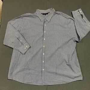 SYNRGY Mens Blue Gingham Check LS Roll‎ Tab Dress Shirt Big Tall 4XL Cotton